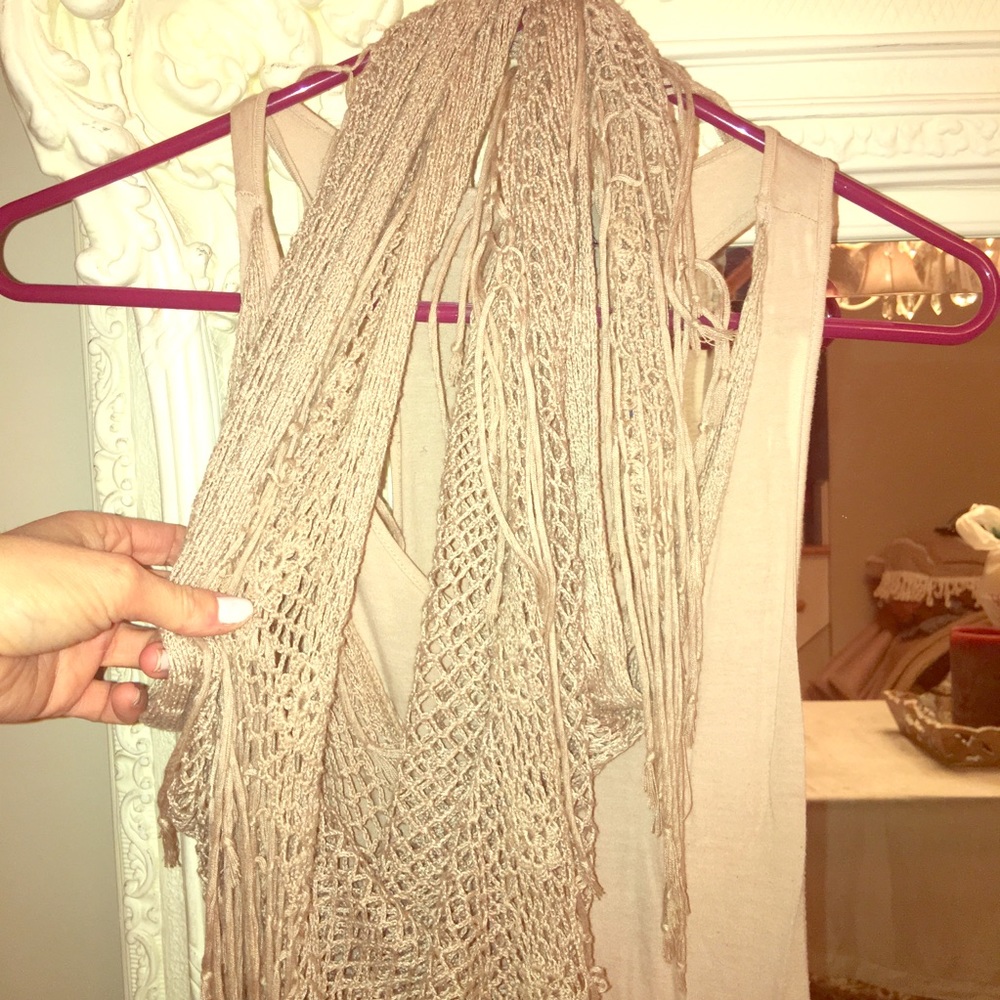 Remain Beige Top with attached Scarf